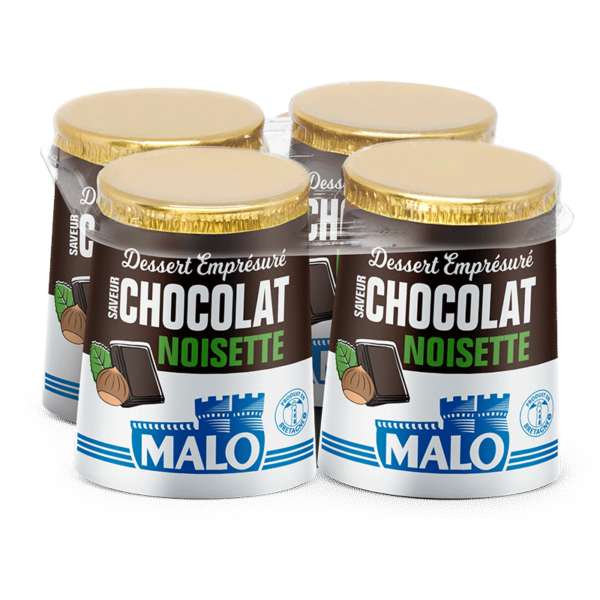 Malo, dessert emprésuré chocolat noisette lot de 4